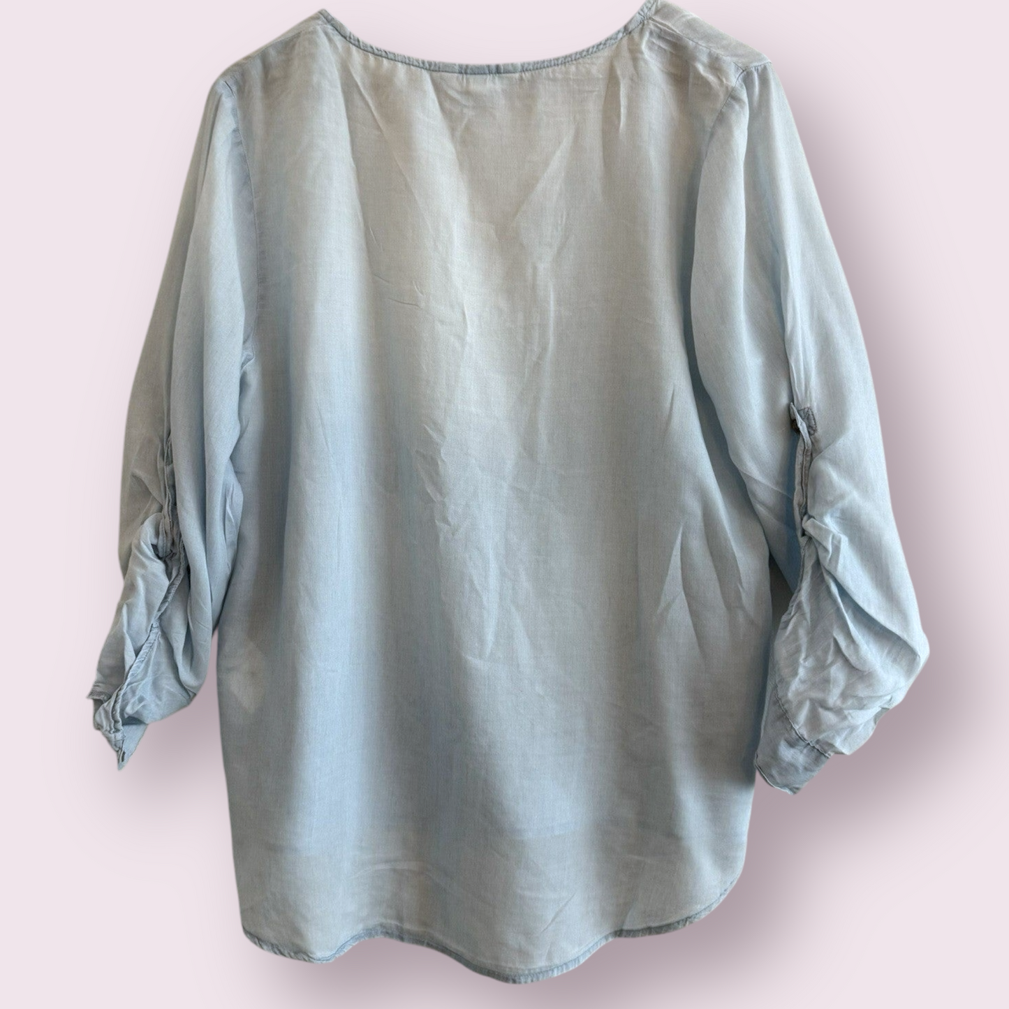 H&M Size 16 UK Blue Fade Roll Tab Sleeve V Neck Lightweight Top