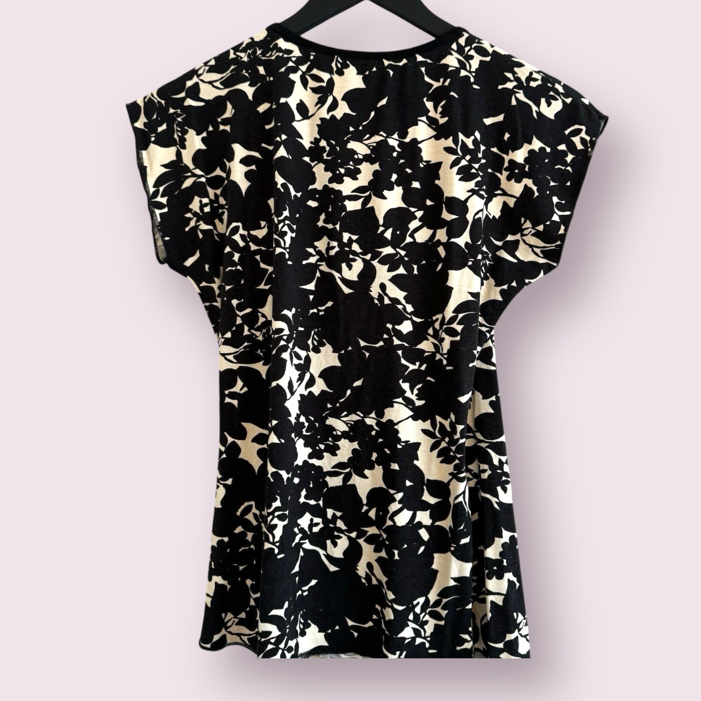 Next Petite Size 10 UK Black Floral Short Sleeved Wrap Ruched V Neck Top