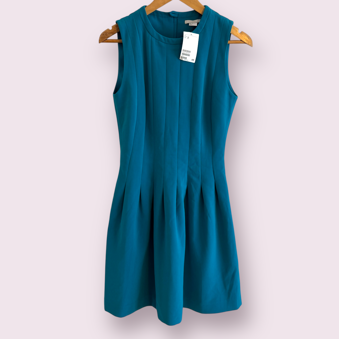 New H&M Turquoise Blue Size 12 UK Sleeveless Fit Flare Knee Length Dress