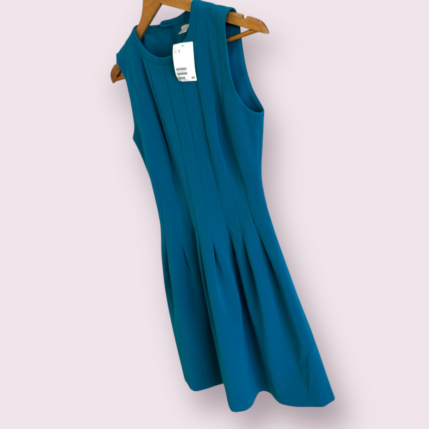 New H&M Turquoise Blue Size 12 UK Sleeveless Fit Flare Knee Length Dress