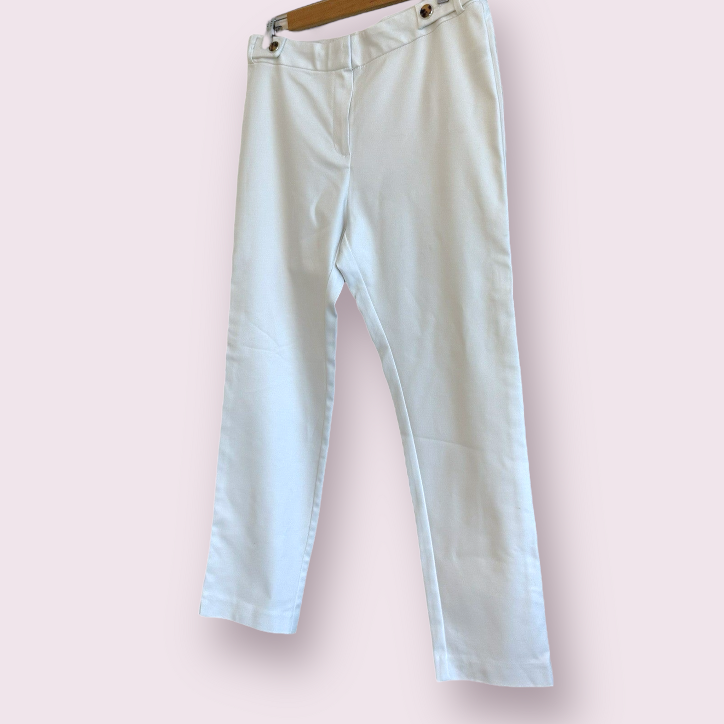 F&F Size 12 UK Ivory Flat Front Button Accent High Waisted Trousers