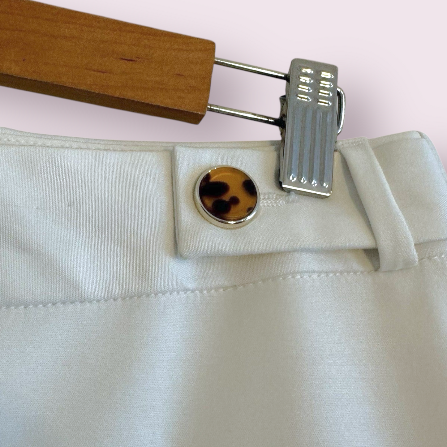 F&F Size 12 UK Ivory Flat Front Button Accent High Waisted Trousers