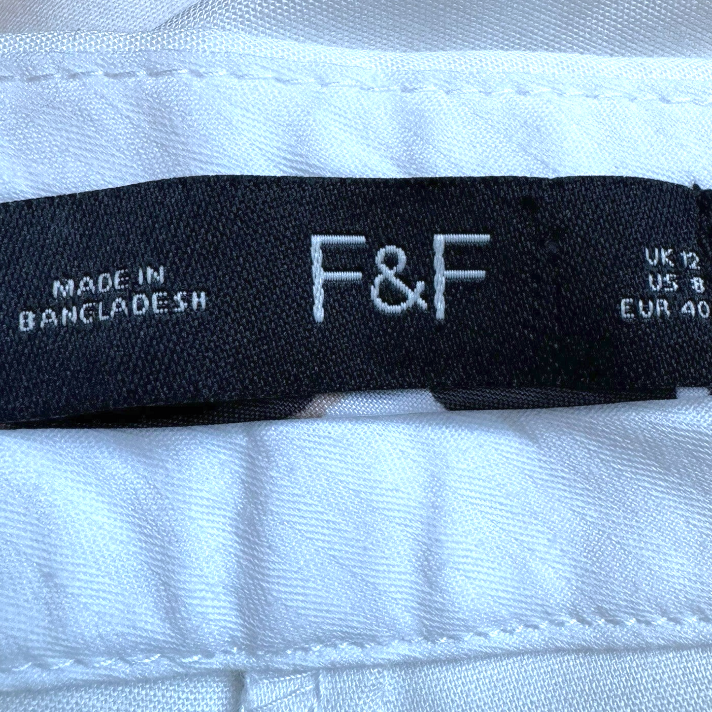 F&F Size 12 UK Ivory Flat Front Button Accent High Waisted Trousers