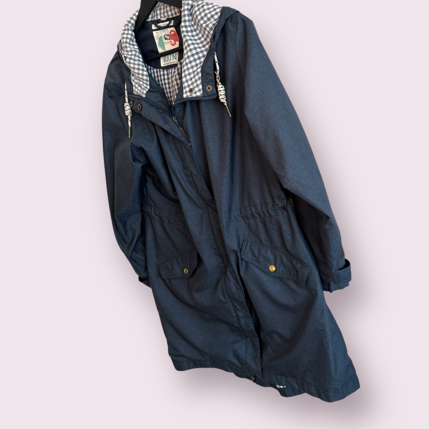 Seasalt Dark Blue Size 14 UK Waterproof Hooded Rain Jacket Coat