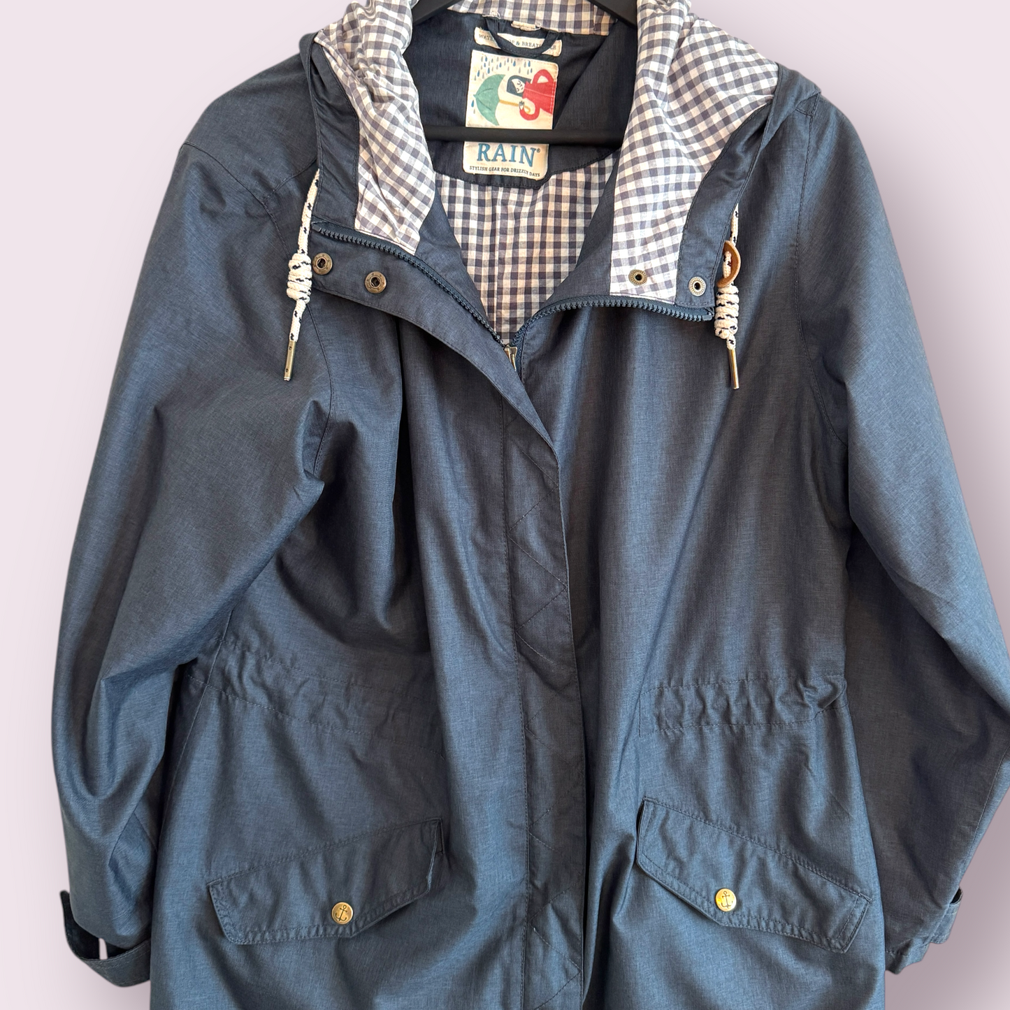 Seasalt Dark Blue Size 14 UK Waterproof Hooded Rain Jacket Coat