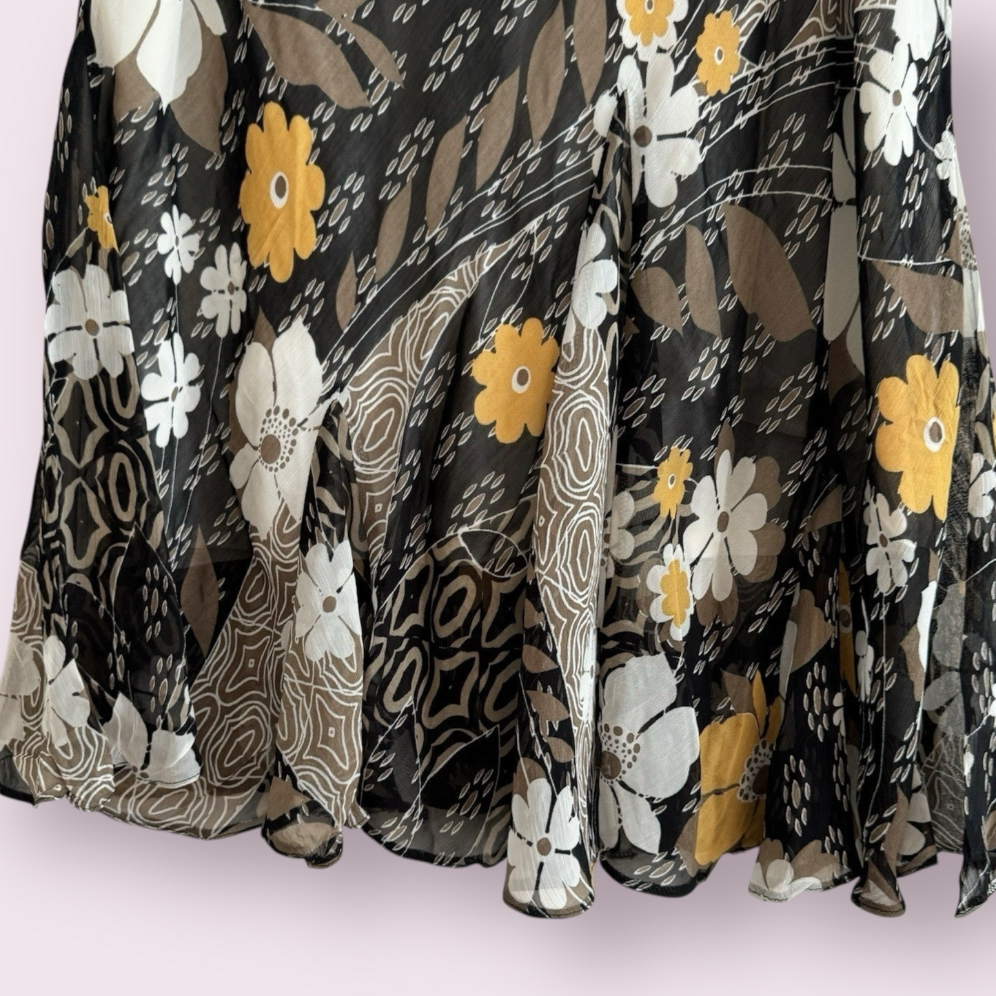 Heather Valley Size 18 UK Brown Floral Flare Midi Lined Skirt