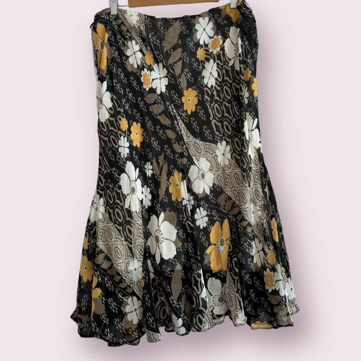 Heather Valley Size 18 UK Brown Floral Flare Midi Lined Skirt