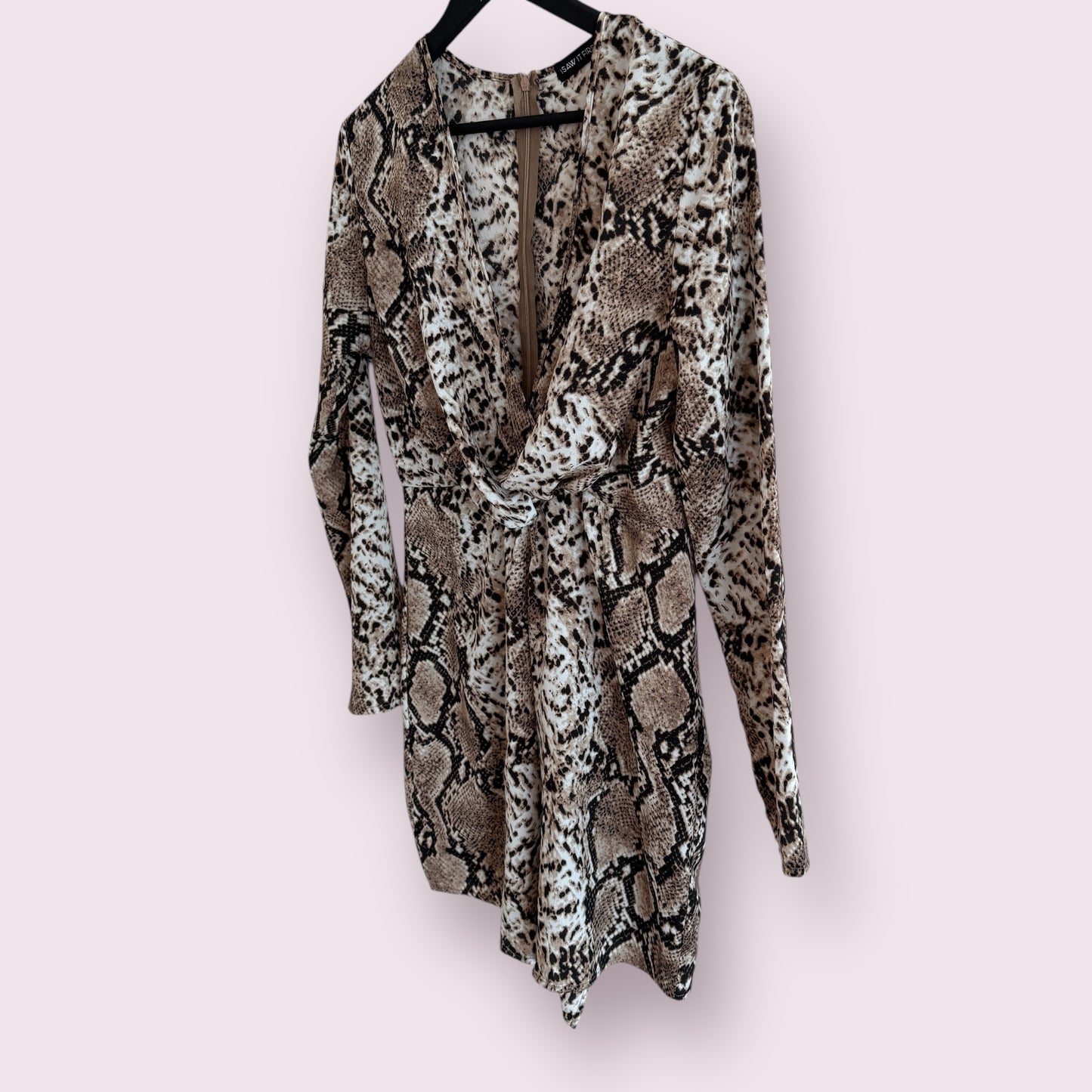 I Saw It First Animal Print Size 12 UK Long Sleeve Faux Wrap Dress