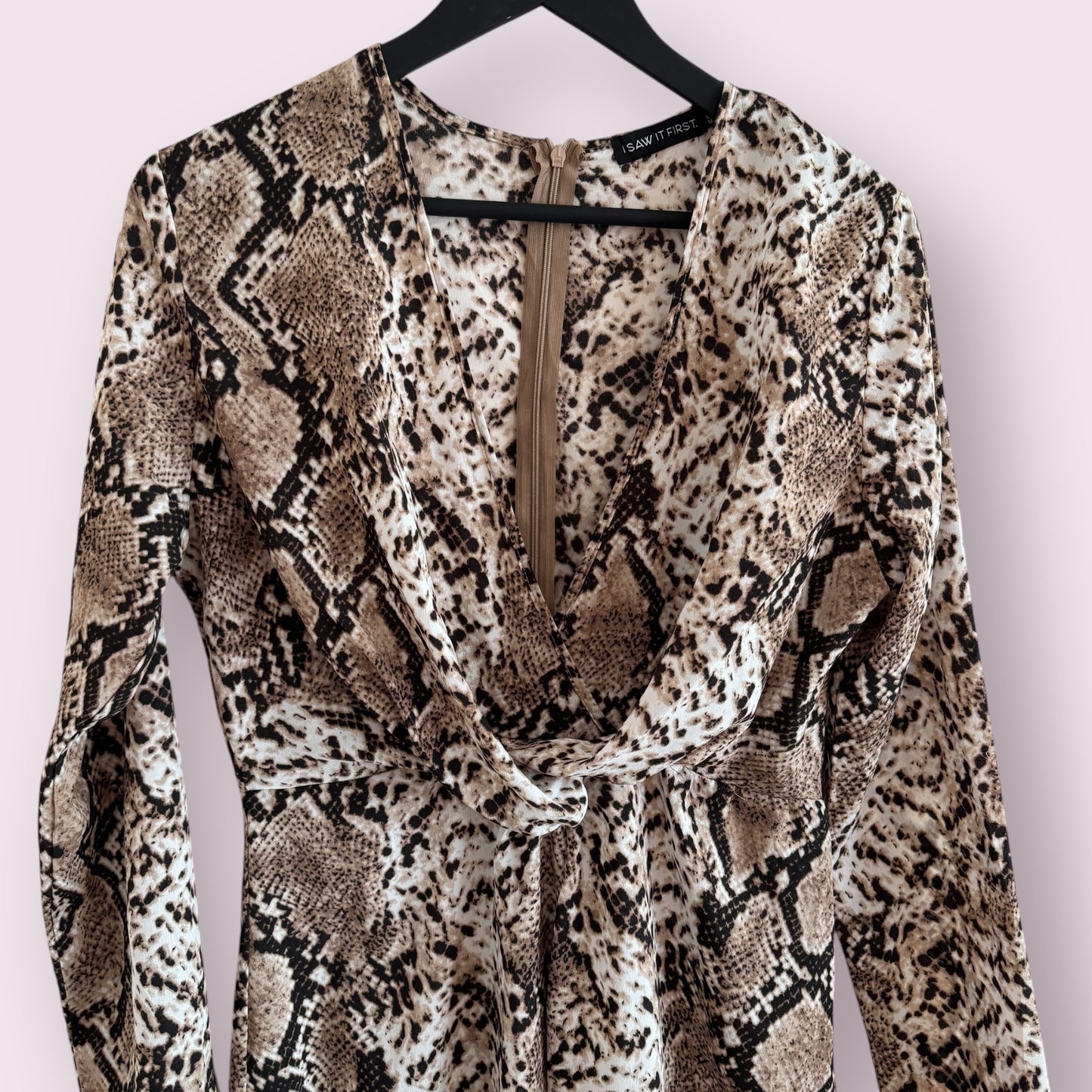 I Saw It First Animal Print Size 12 UK Long Sleeve Faux Wrap Dress