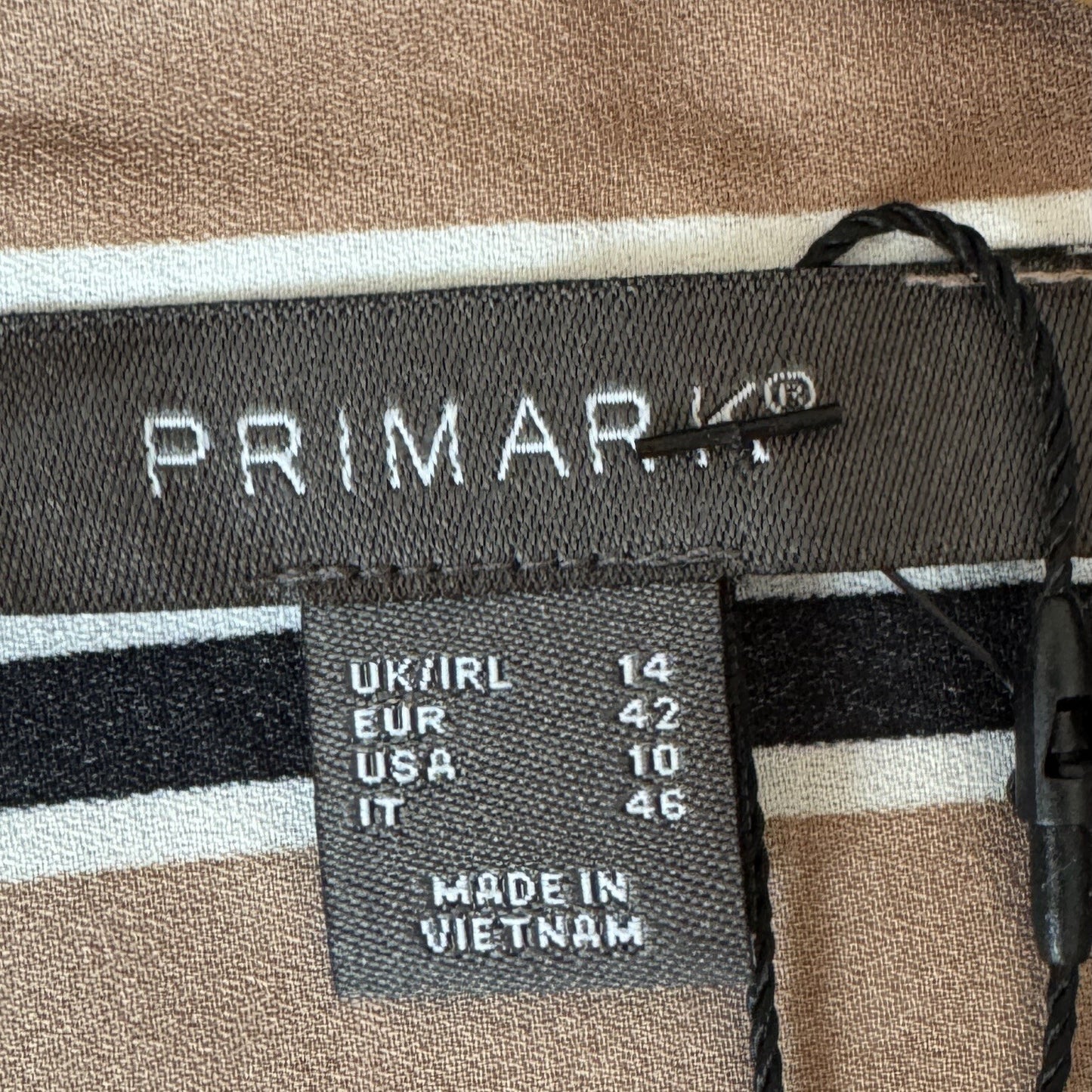 NEW Primark Camel Stripe Size 14 UK Roll Tab Sleeves V-Neck Collar Top