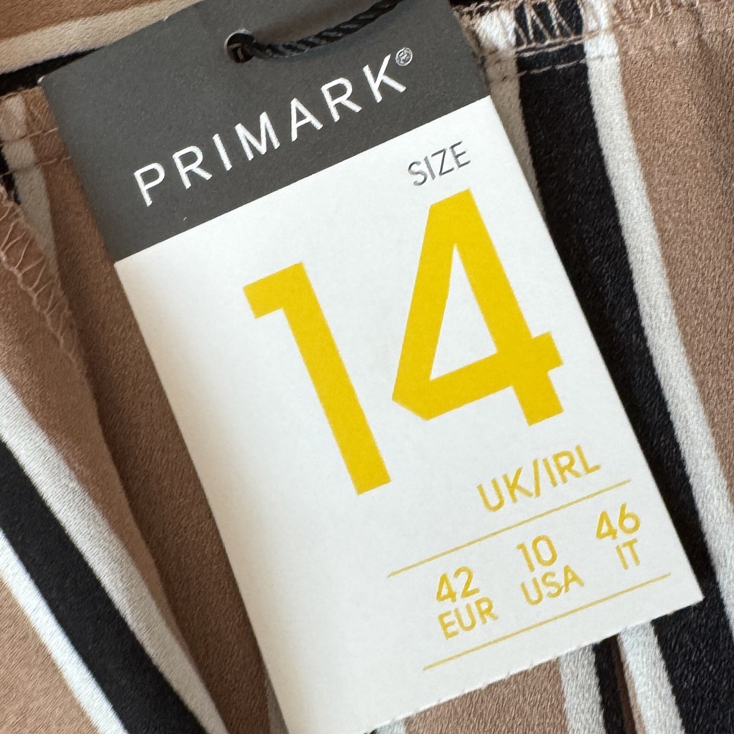 NEW Primark Camel Stripe Size 14 UK Roll Tab Sleeves V-Neck Collar Top