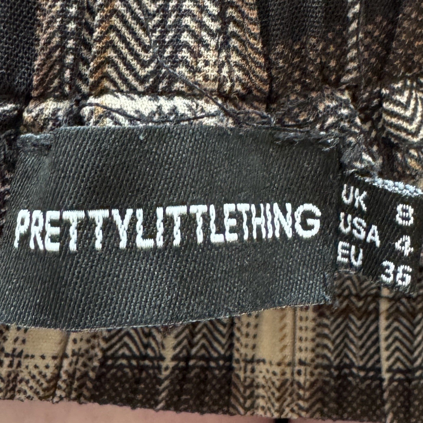 PrettyLittleThing Tartan Mix Check Size 8 UK Pockets Wide Leg Trousers Pull On