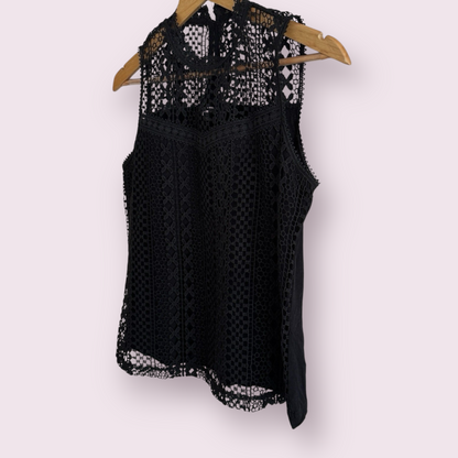 Dorothy Perkins Black Size 10 UK Openwork Lined Sleeveless Top