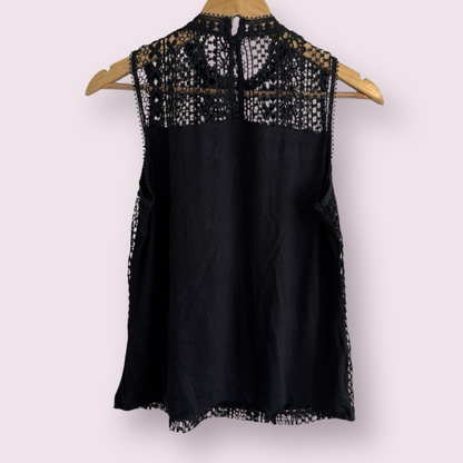 Dorothy Perkins Black Size 10 UK Openwork Lined Sleeveless Top