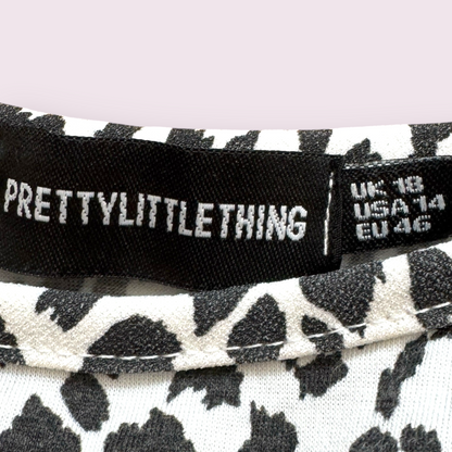 PrettyLittleThing Black Mix Animal Print Size 18 UK Long Sleeve Short Dress Top