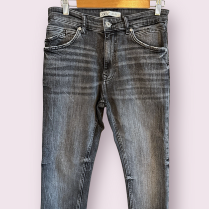 Zara Charcoal Grey Size 10-12 UK Slim Tapered Washed Jeans