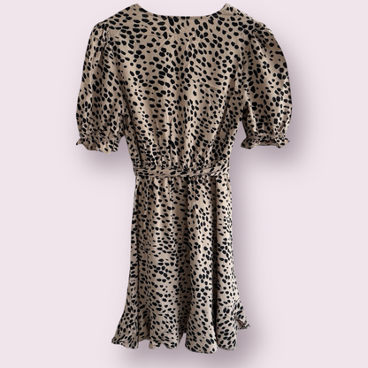 Papaya Natural Animal Print Size 8 UK Short Sleeve Faux Wrap Dress