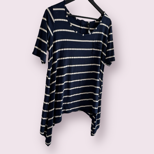 Maxella Navy Blue Stripe Size 18 UK Short Sleeve Stretch Batwing Top