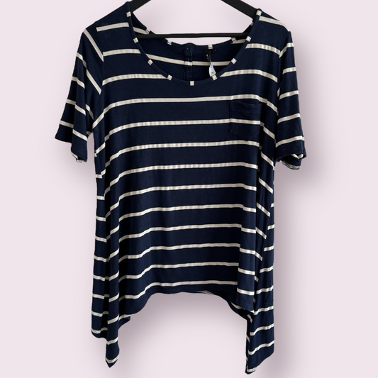 Maxella Navy Blue Stripe Size 18 UK Short Sleeve Stretch Batwing Top