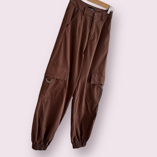PrettyLittleThing Brown SIZE 8 UK Cuffed Pockets Trousers