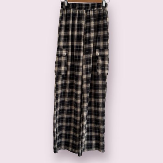 PrettyLittleThing Tartan Mix Check Size 8 UK Pockets Wide Leg Trousers Pull On