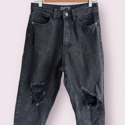 PrettyLittleThing Black Distressed Size 8 UK Slim Mom Jeans Denim