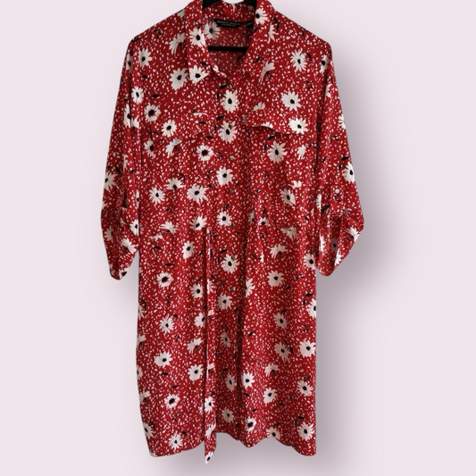 Dorothy Perkins Red Size 18 UK 3/4 Sleeve Floral Dress Spring Summer Belted