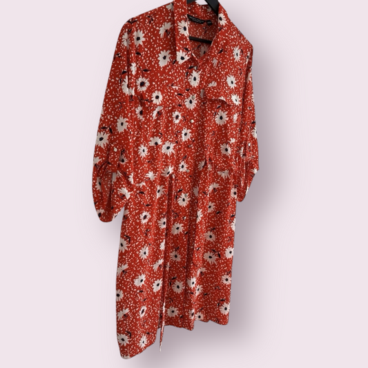 Dorothy Perkins Red Size 18 UK 3/4 Sleeve Floral Dress Spring Summer Belted