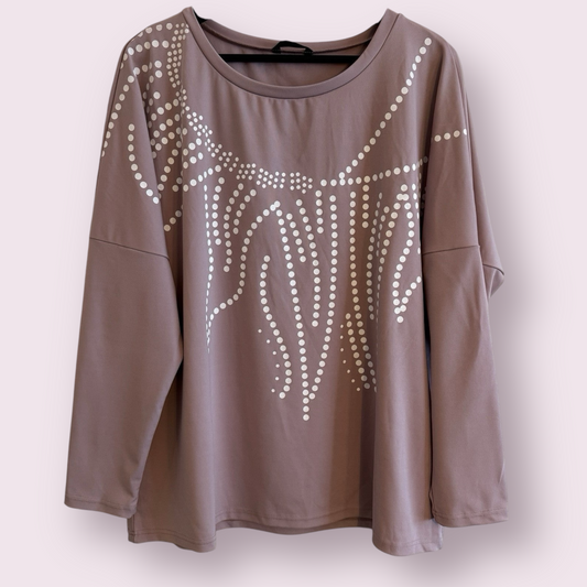 Shein Curve Dusky Pink Size 18 UK Long Sleeve Spotty Oversized Relaxed Top