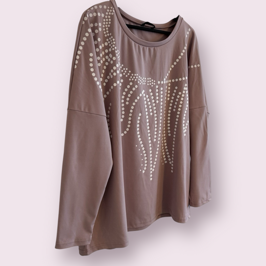 Shein Curve Dusky Pink Size 18 UK Long Sleeve Spotty Oversized Relaxed Top