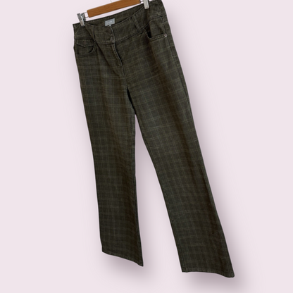 Marks & Spencer Per Una Khaki Green Size 14 Long UK Trousers Check Flare