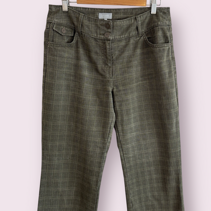 Marks & Spencer Per Una Khaki Green Size 14 Long UK Trousers Check Flare