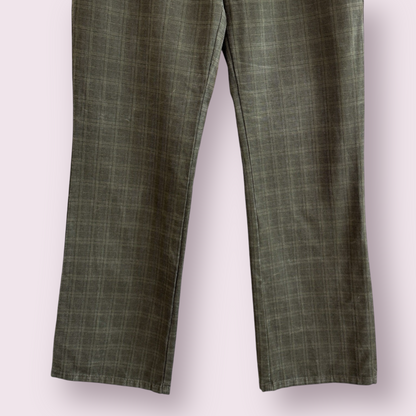 Marks & Spencer Per Una Khaki Green Size 14 Long UK Trousers Check Flare