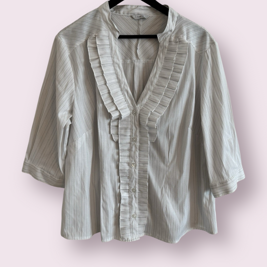 George Soft Mix Stripe Size 22 UK Ruffle 3/4 Sleeve Blouse