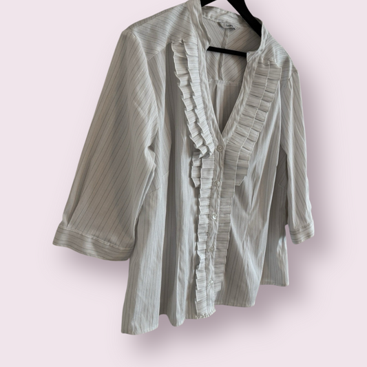 George Soft Mix Stripe Size 22 UK Ruffle 3/4 Sleeve Blouse
