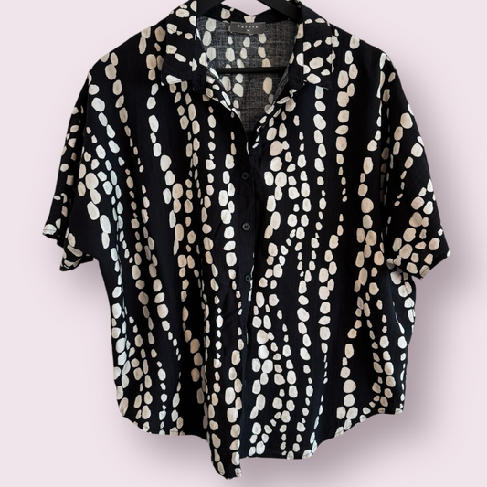 Papaya Black Polka Dot Size 14 UK Short Sleeve Spring Summer Blouse Top