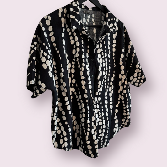 Papaya Black Polka Dot Size 14 UK Short Sleeve Spring Summer Blouse Top