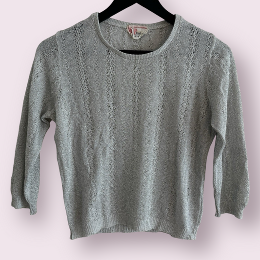 Playfair Of London Silver Glitter Size 10 UK 3/4 Sleeve Jumper Top