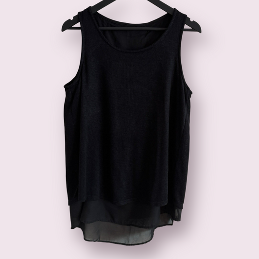 Ladies Black Layered Size 12-14 UK Sleeveless Top Fine Knit Chiffon