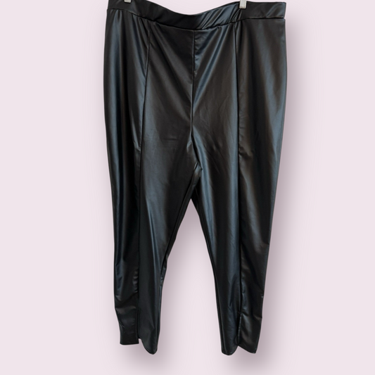 Yours Black Faux Leather Size 24 UK Pull On Trousers Ankle Slits