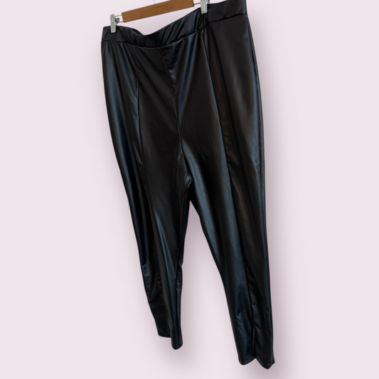 Yours Black Faux Leather Size 24 UK Pull On Trousers Ankle Slits