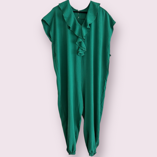 Made In Italy Green Size 18 UK Relaxed Frill Jumpsuit Cuffed Ankle