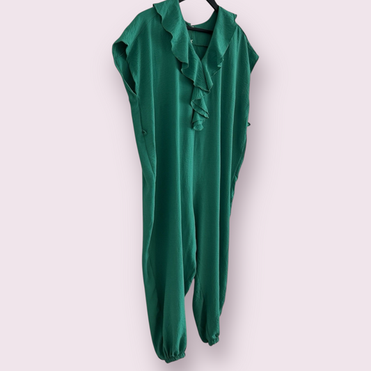 Made In Italy Green Size 18 UK Relaxed Frill Jumpsuit Cuffed Ankle