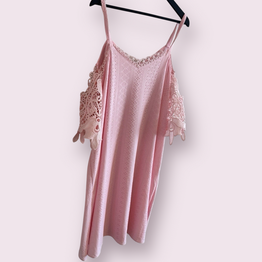 Shein Powder Pink Size 20-22 UK / 3XL Cold Shoulders Openwork Dress