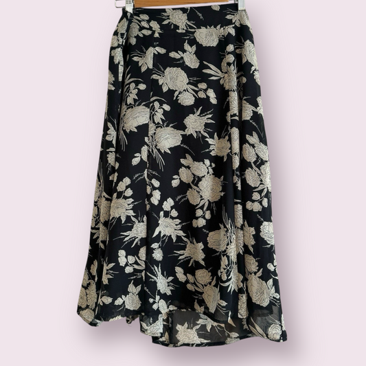 Papaya Size 14 UK Black Floral Lined Flare Over The Knee Skirt