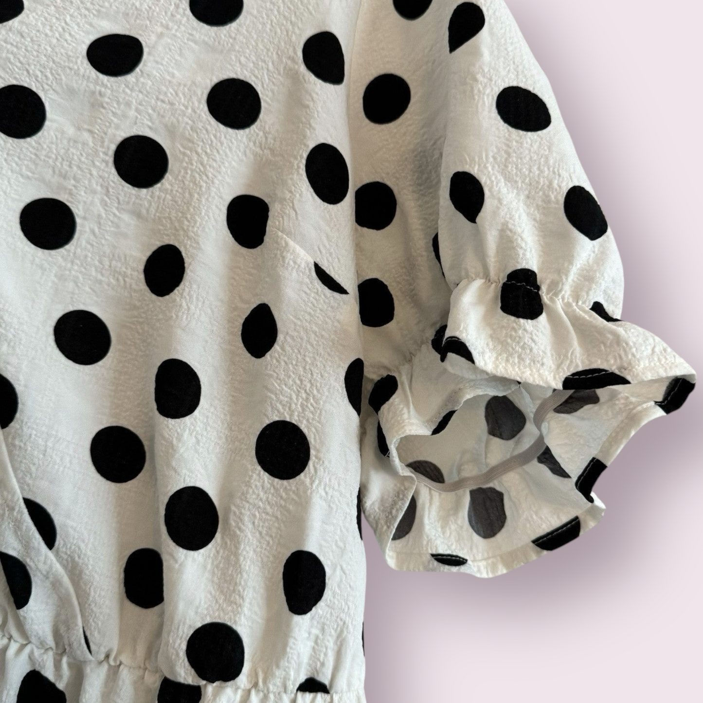 Marks & Spencer Size 14 UK White Polka Dot Short Sleeved Cross V Neck Top