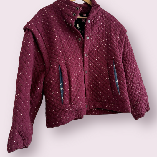 Ladies Size 16 UK Quilted Burgundy Dotty Lined Cotton Jacket
