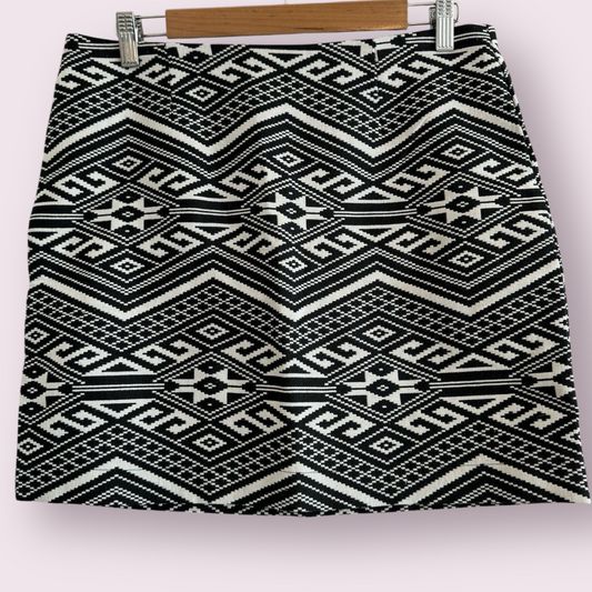 Papaya Size 12 UK Black White Geometric Print Short Mini Skirt