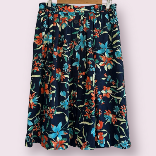 C&A Canda Size 10 UK Pretty Blue Floral Button Down Lined Knee Length Skirt