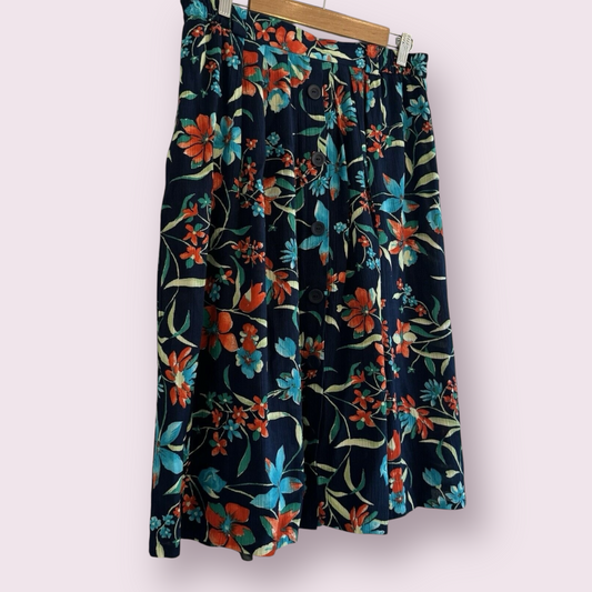 C&A Canda Size 10 UK Pretty Blue Floral Button Down Lined Knee Length Skirt